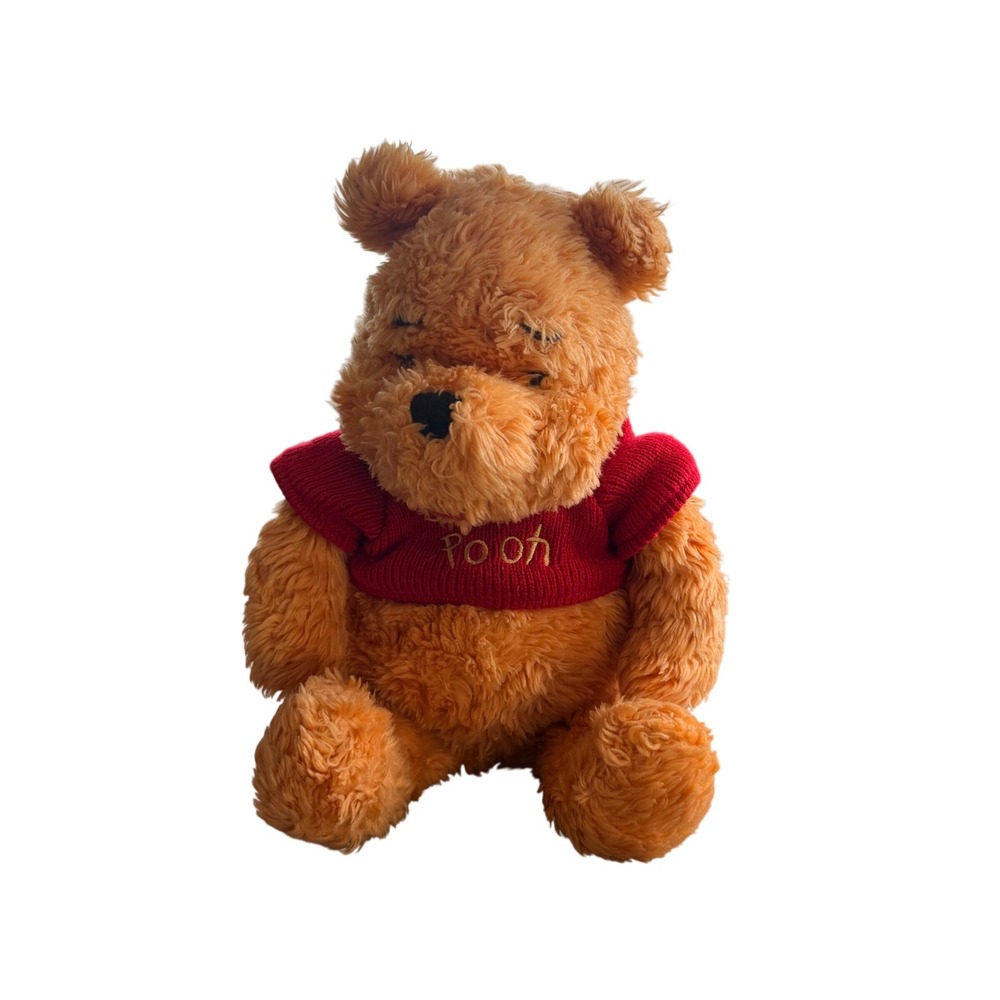 Disney Store Winnie the Pooh Plush Stuffed Bear Red Sweater Vintage